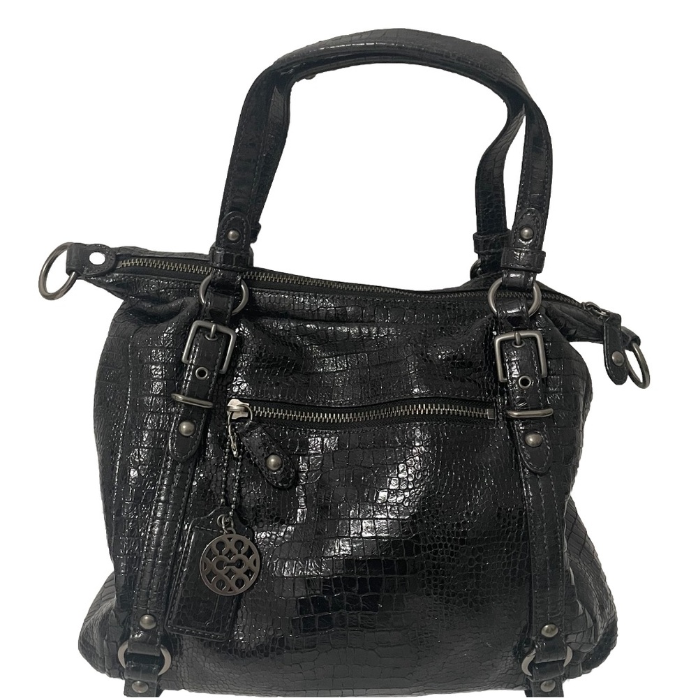 Coach Hadley Women's M Tote Shoulder Bag Black Python Snakeskin Leather & Suede